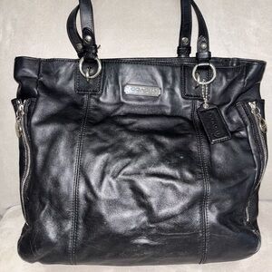 COACH BLACK LEATHER EAST WEST E/W GALLERY TOTE 19456  BAG HANDBAG SHOULDER PURSE